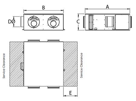 Dimension Drawing for Air Design ERU EC Series Energy Recovery Units ERU950EC-ERV