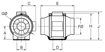 Dimension Drawing for IMFEC MixedFlow EC Series IMFEC100